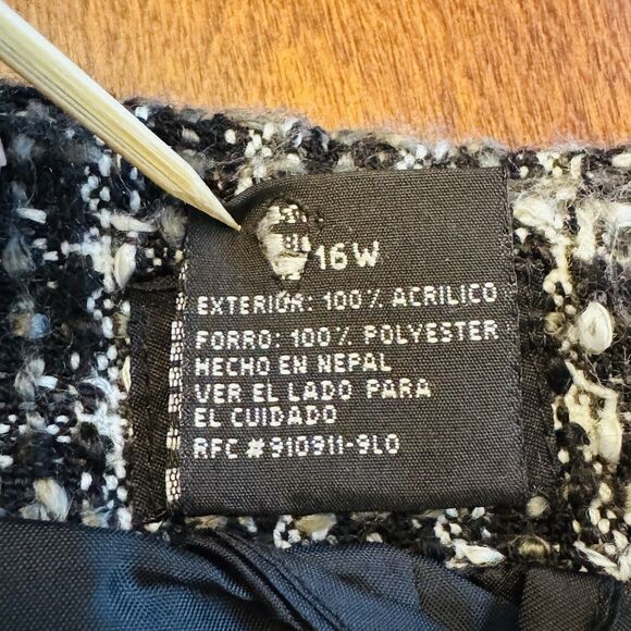 George Woman Tweed Fringe Edge Blazer Jacket Open Front Black White Sz 16W - Picture 10 of 11